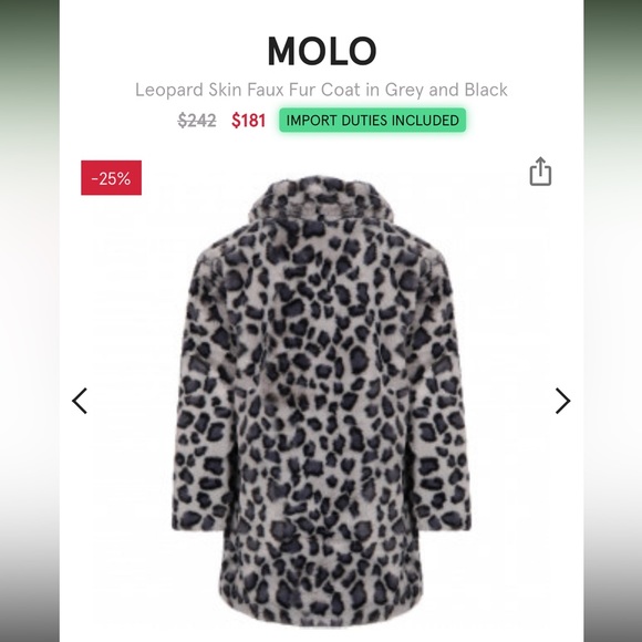 Molo toddler leopard skin faux fur grey and black toddler coat - Picture 2 of 7